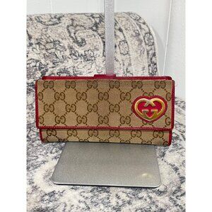 Gucci GG Monogram Lovely Heart Continental Bifold Wallet with Chain Strap